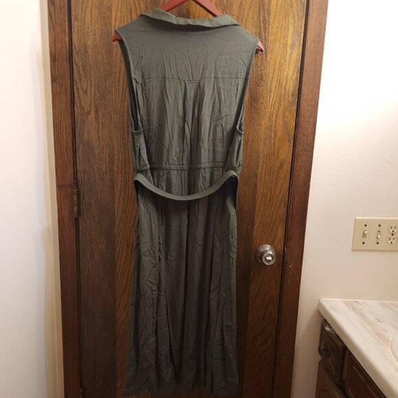 Torrid Size 3 (22/24W) Olive Green Twill Sleeveless Midi Belted Dress NWT - Picture 9 of 16